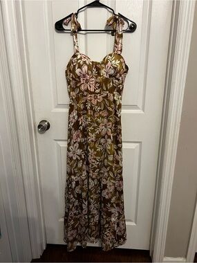 Hawaiian Floral Tie-Shoulder Maxi Dress with padded bra